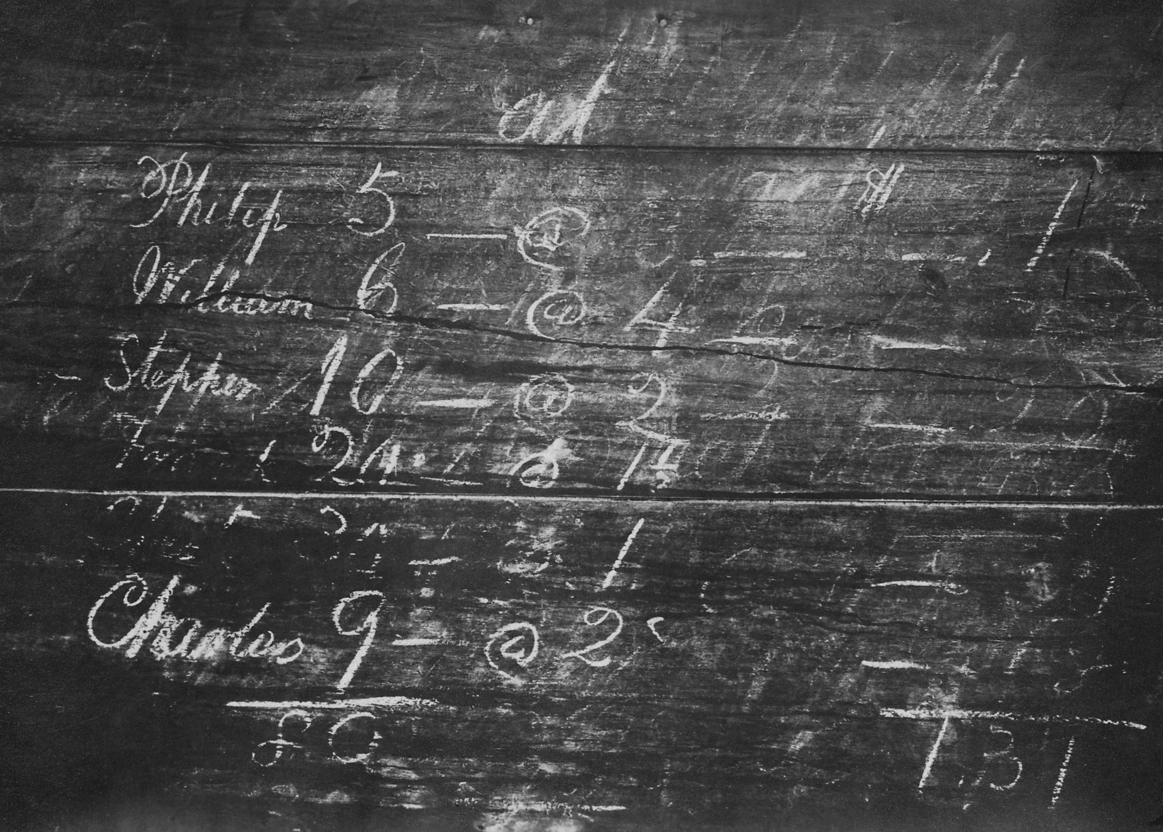 Black and white photograph of a chalkboard
